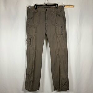 Eddie Bauer Pants Size 14 Tall Green Khaki Cargo 7 Pockets ankle button up